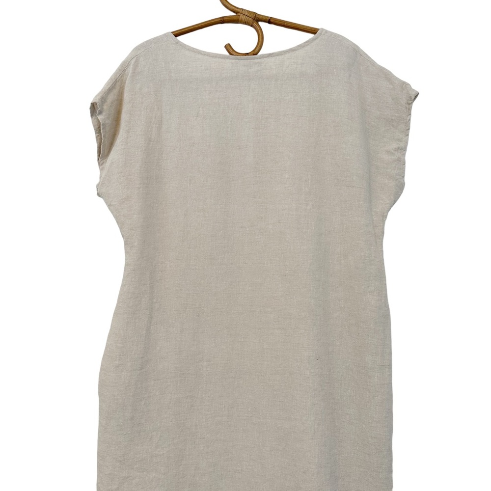 Peplum Co. | 100% Linen Short Sleeve Oatmeal Midi Dress Size S - Picture 6 of 9